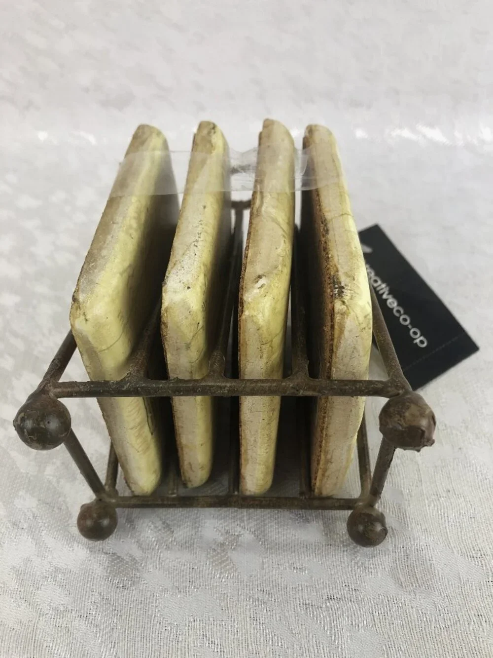 Creative Co-Op Corkscrew Artwork Resin Coasters (Set of 4) with Metal Stand NWT